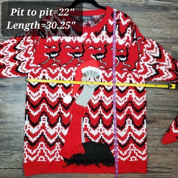 33 Degrees Mens Ugly Christmas Ostrich Scarf Holiday Knit Crewneck Sweater - Picture 8 of 11